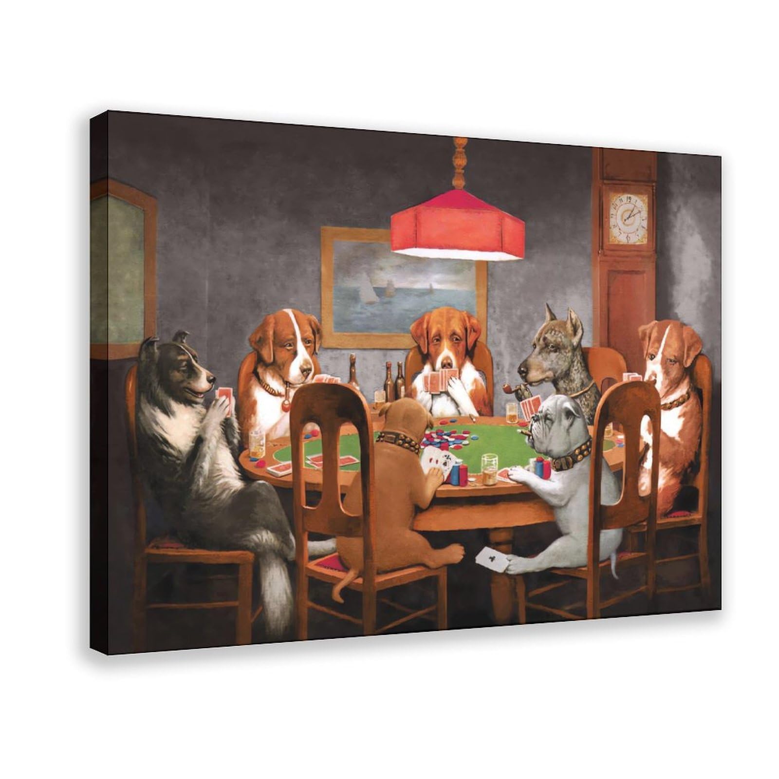Qnvjqkdsi Frame Funny Dogs Playing Poker Art Canvas Poster Bedroom Decor Landscape Office Room Decor Gift 24" L X 36" W