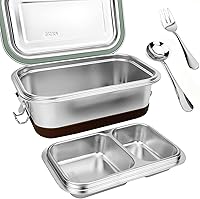 Vista 11 de Contenedor grande de acero inoxidable de 57.5 fl oz con tapa, contenedor de almuerzo de metal Bento para adultos, contenedor reutilizable