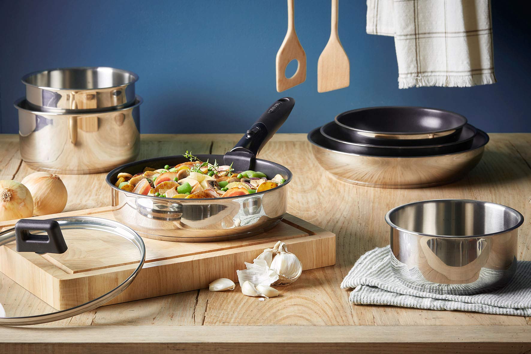 Sitram Set Pentole 5 Pezzi Acciaio Inox - Antiaderente Ceramica, Manico Rimovibile