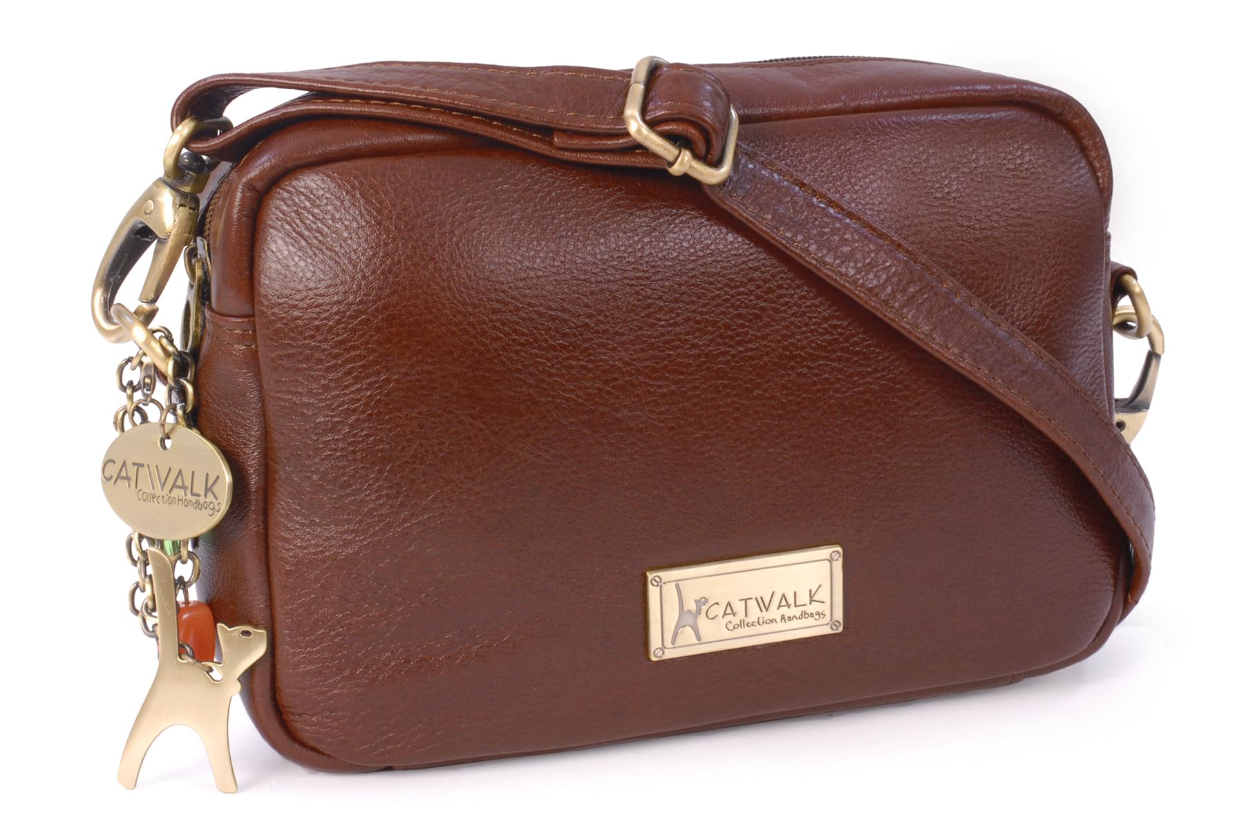 Catwalk Collection Handbags - Mała Damska Skórzana Torebka Crossbody - Torebka Listonoszka Kuferek - Regulowany Pasek na Ramię - Polly
