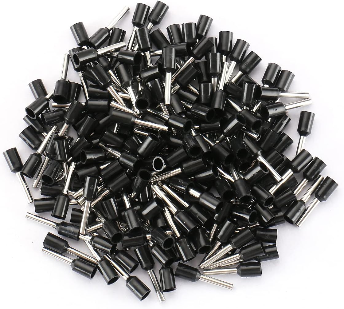 BAOMAIN 1000-Pack 16 AWG Insulated Wire Ferrules - Black E1510 Crimp Connectors, Tin-Plated Copper Pin Cord End Terminals for Electrical Terminations and DIN Rail Terminal Blocks