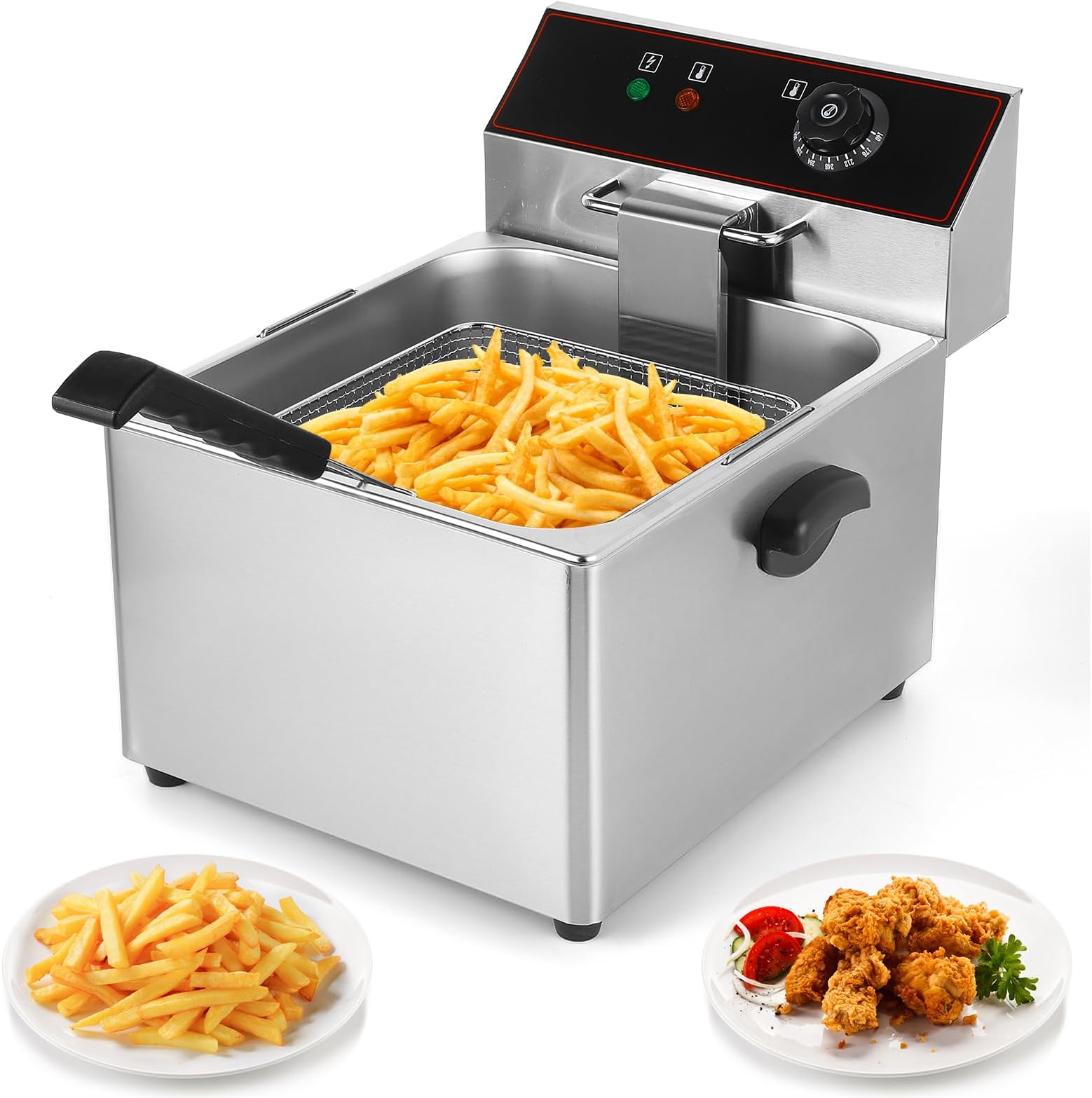 DynaLiving Commercial Deep Fryer with Basket & Lid, 2000W