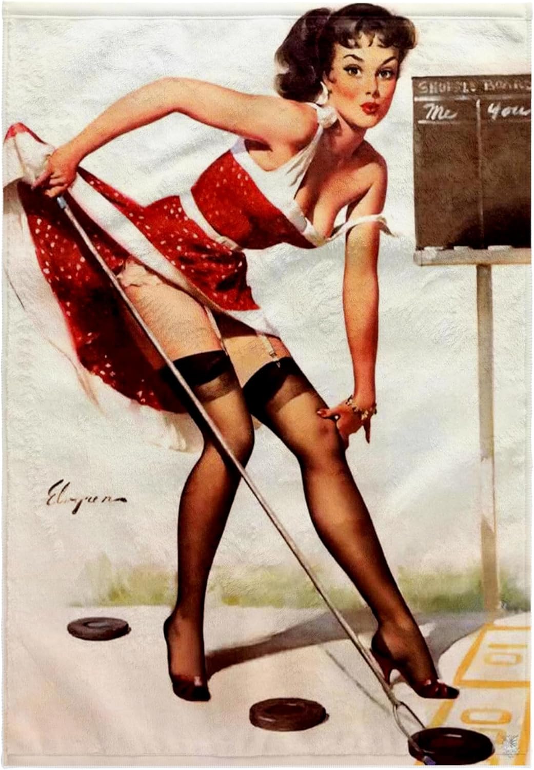 3dRose Print of Elvgren Pinup Playing Shuffleboard 22x30 Bath Hand Pool Towel