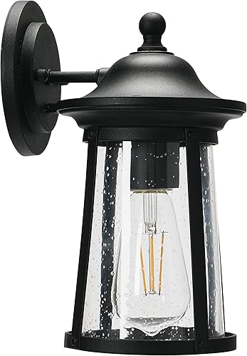 Robert Stevenson Lighting - Luz de exterior de metal y vidrio semillado Portside para exteriores, negro mate