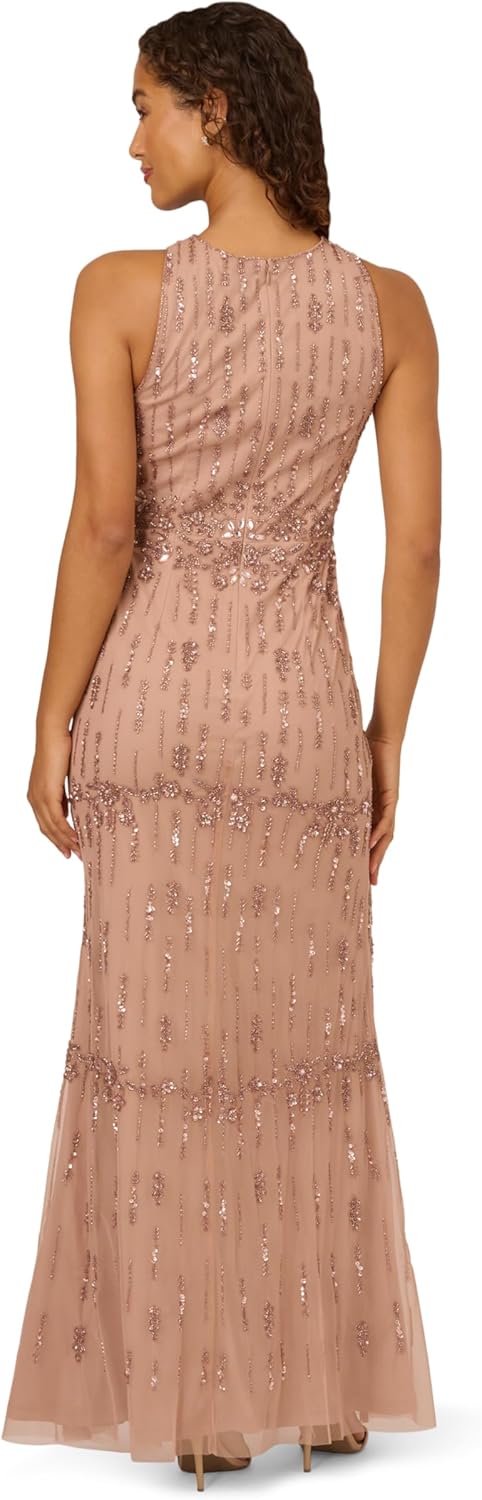 Adrianna Papell Women's Bead Mermaid Long Dress, Rose Gold, 12 - Image 2