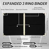 Vista 4 de Cholemy 6 Pieces Leather 3 Ring Binder Portfolio Organizer Classic Collection Executive Presentation Round Rings Vintage Binder Holds 150 Sheets
