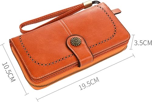 Miniatura 2 de Cartera de cuero para mujer, con bloqueo RFID, de gran capacidad, para tarjetas, cartera larga con muñeca