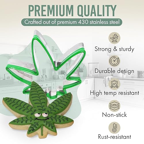 Miniatura 4 de Hello High - Juego de cortador de galletas de hojas de 3 piezas, suministros para hornear Hello High 420, cortador de hojas de marihuana, plantillas