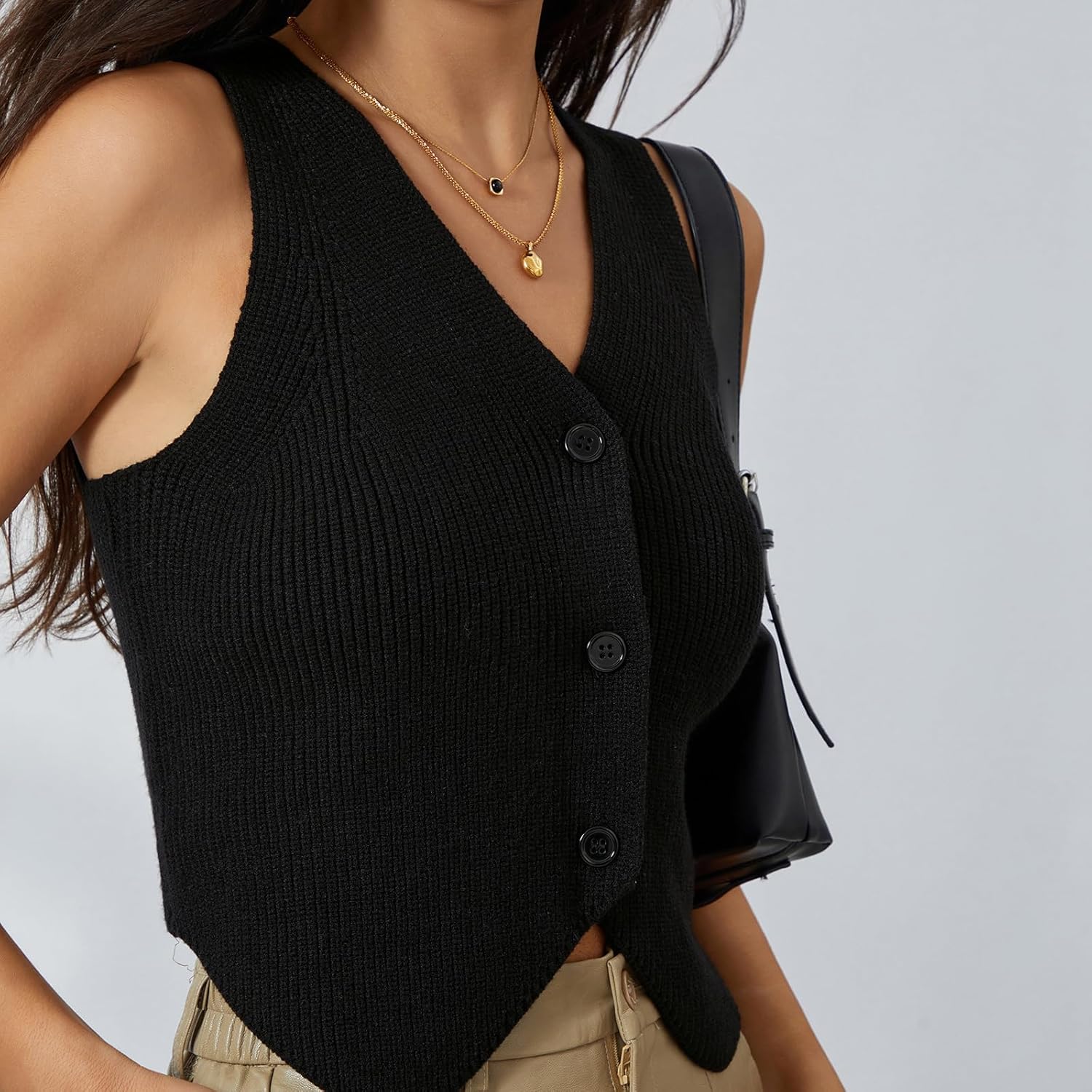Women Vest Tops Sleeveless V Neck Button Knit Sweater Vest - Image 6