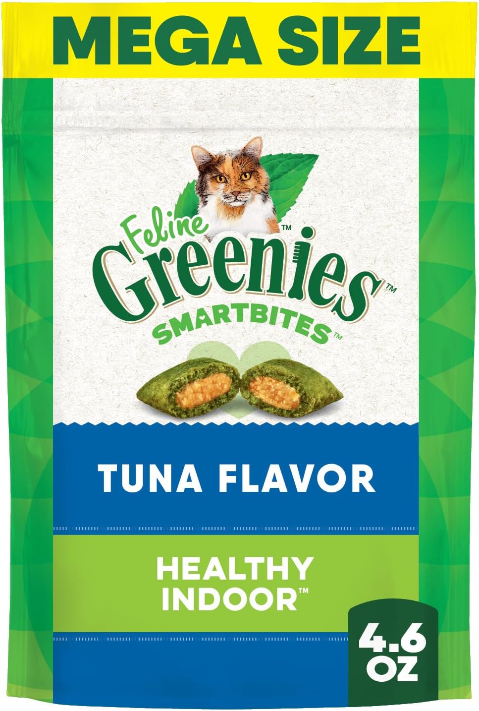 FELINE GREENIES SMARTBITES HEALTHY INDOOR Natural Treats for Cats, Tuna Flavor, 4.6 oz. Pouch, Pack of 10
