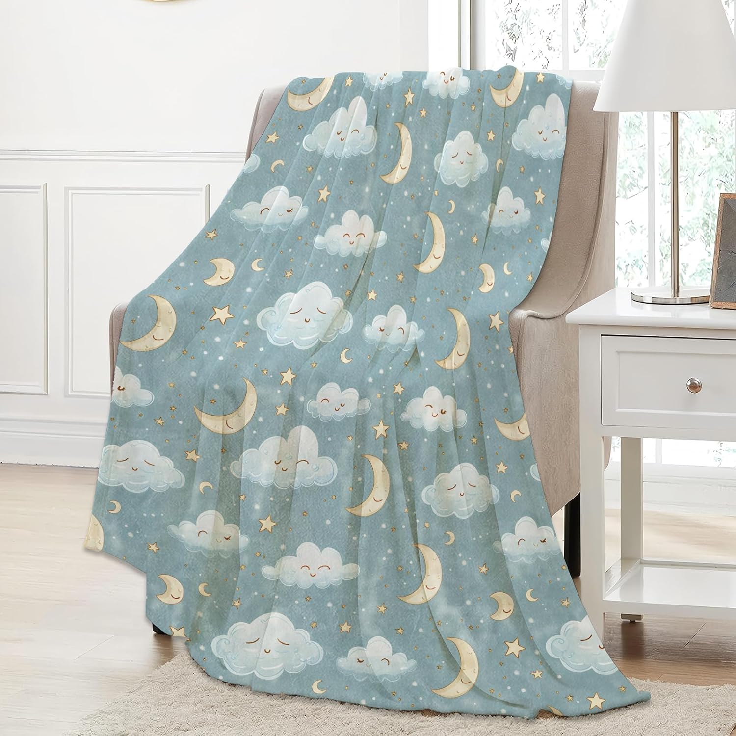 Moons and Clouds Throw Blanket Gifts for Women Adults Girls, Soft Fuzzy Warm Cozy Flannel Blankets for Bedroom, Travel, Couch, Home Decor 50x60 in - Image 2