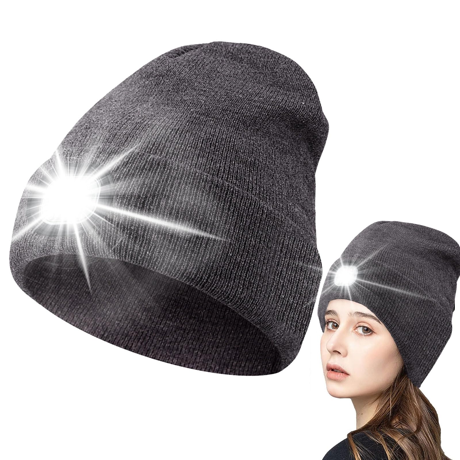PUNLIM Headlamp Beanie Hat with Light,Unisex Rechargeable 6 Led headlamp Cap,Winter Camping headlamp Cap Christmas Birthday Gifts for Men/Womens