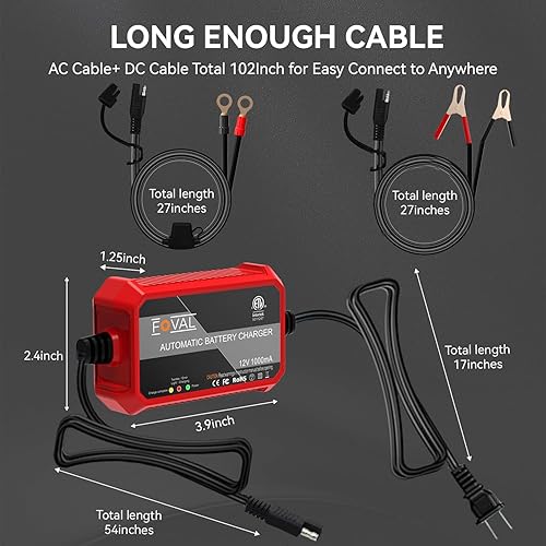 Miniatura 3 de Paquete de 3 Cargador de batería de automóvil de 1000 mA, cargador de batería FOVAL de 12 V totalmente automotriz, cargador de goteo, cargador de