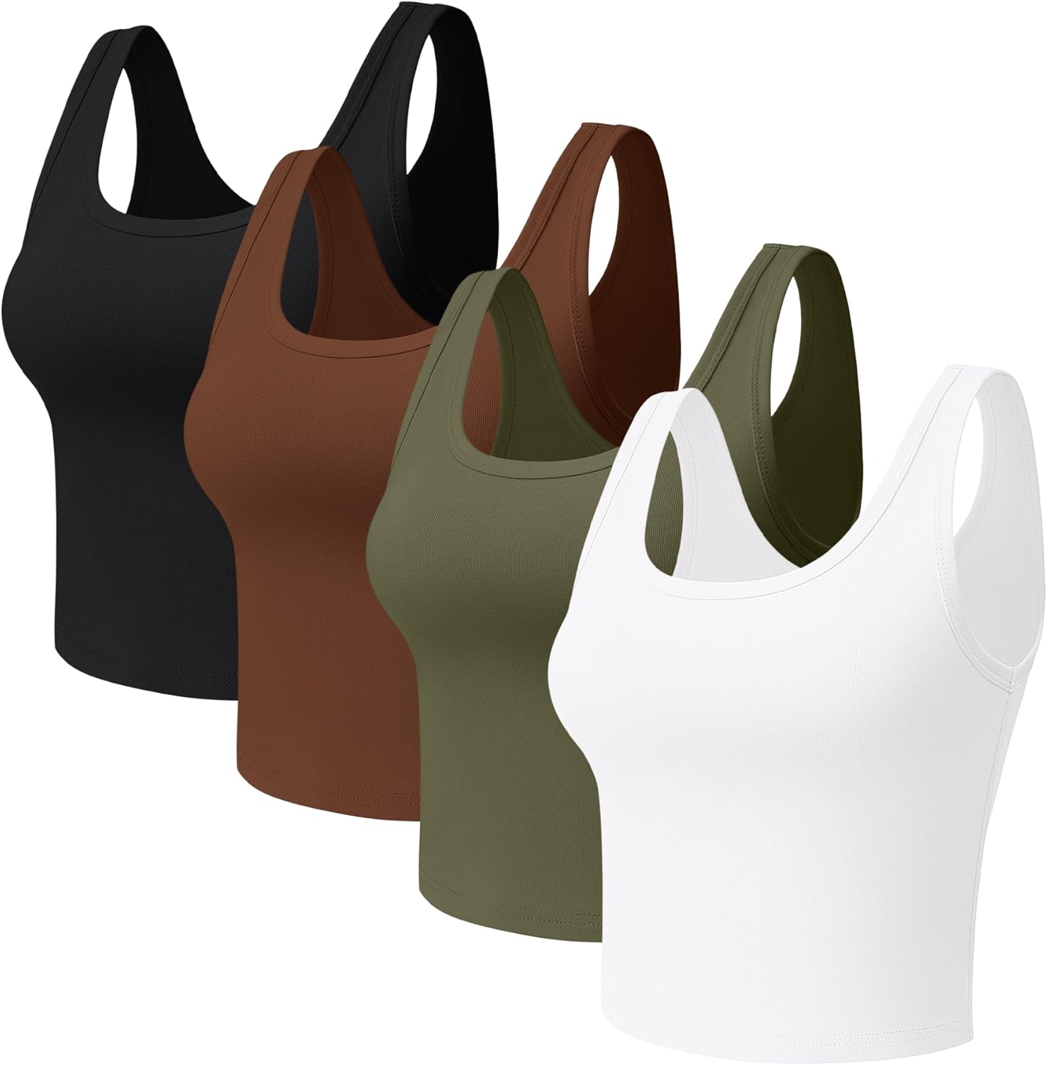 4 Pieces Women's Scoop Neck Tank Tops Cotton Sleeveless Workout Shirts Sports Yoga Crop Top for Women - Image 5
