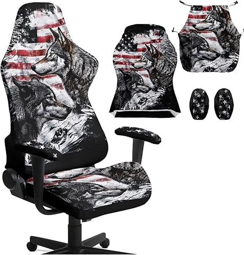 Fundas patrióticas de silla de juegos para adultos, sillas de videojuegos de lobo con fundas para reposabrazos, funda de asiento de oficina, a