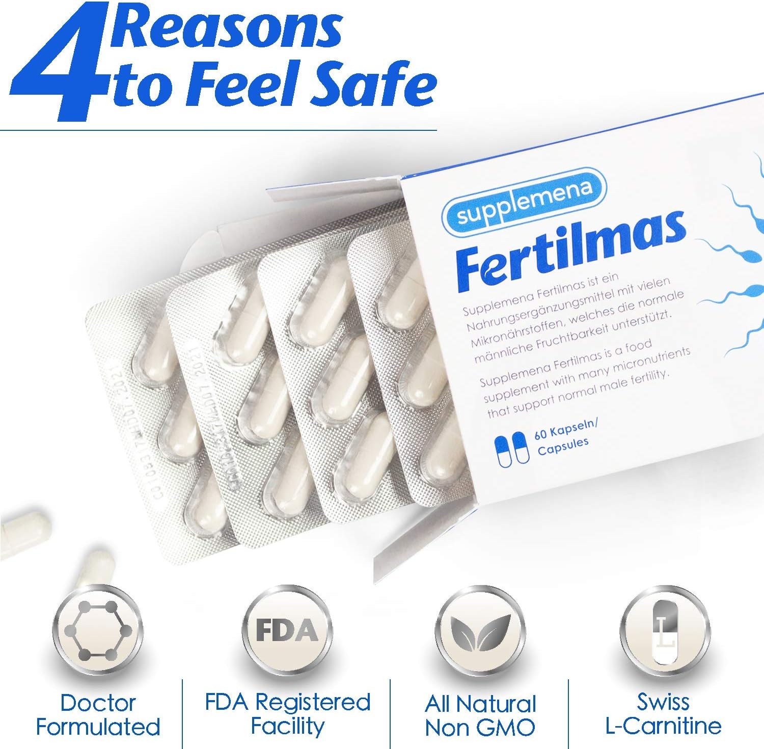 Male Fertility Supplements with Selenium & Vitamins – 60 x 100% Natural Vegetarian Capsules – Sperm Count, Motility & Morphology Booster for Men – Doctor Formulated & German Made, Non-GMO - 4 Months