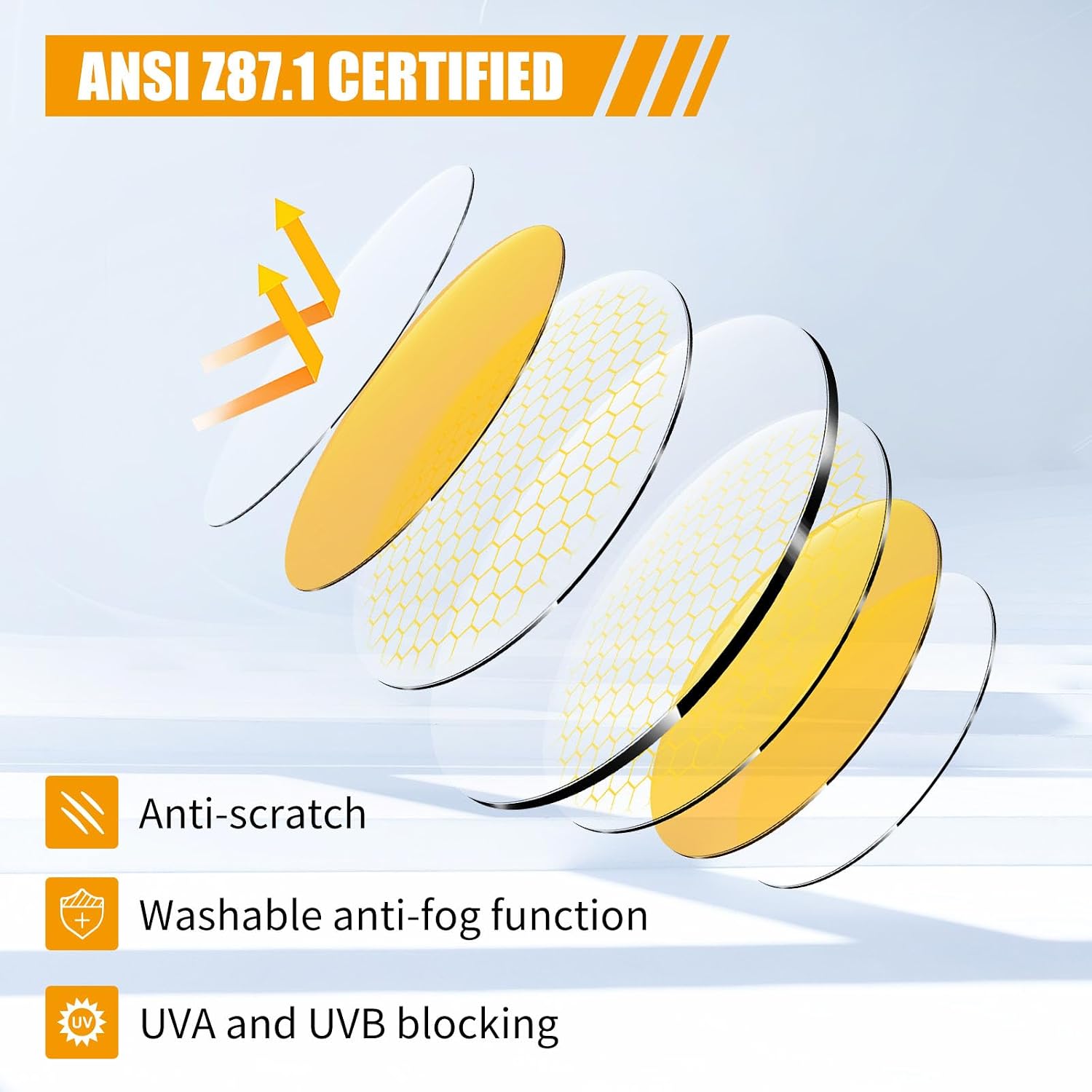 3 Pack Anti-fog Clear Safety Glassess with ANSI Z87.1 Standard for Construction Laboratory Shooting