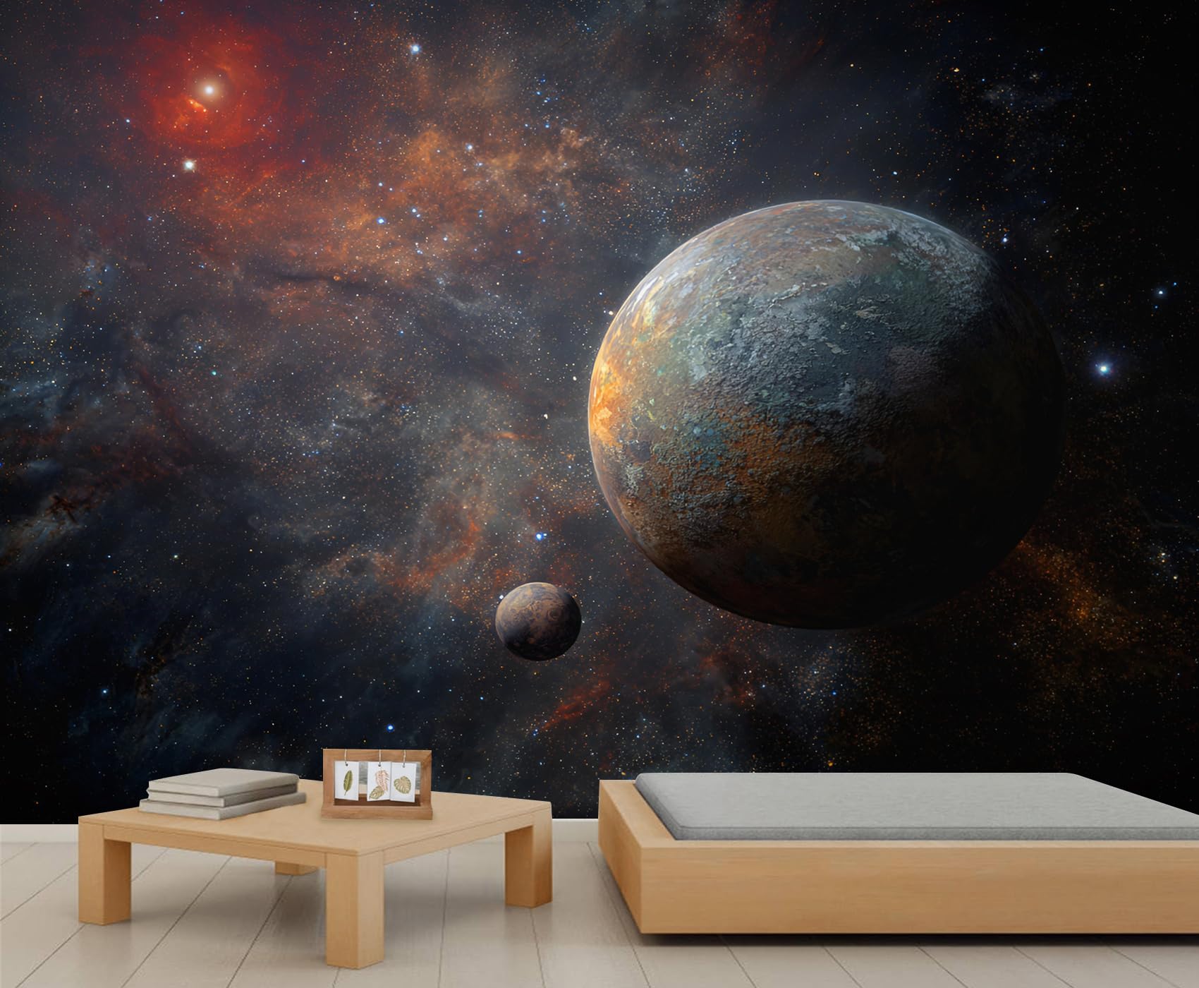 Sci-Fi Planets Wallpaper Cosmic Planet Wall Sticker Fantasy Space Mural Large Planet Moon Nebula Mural for Bedroom Decor Wallpaper Not Peel and Stick 430 x 300 cm