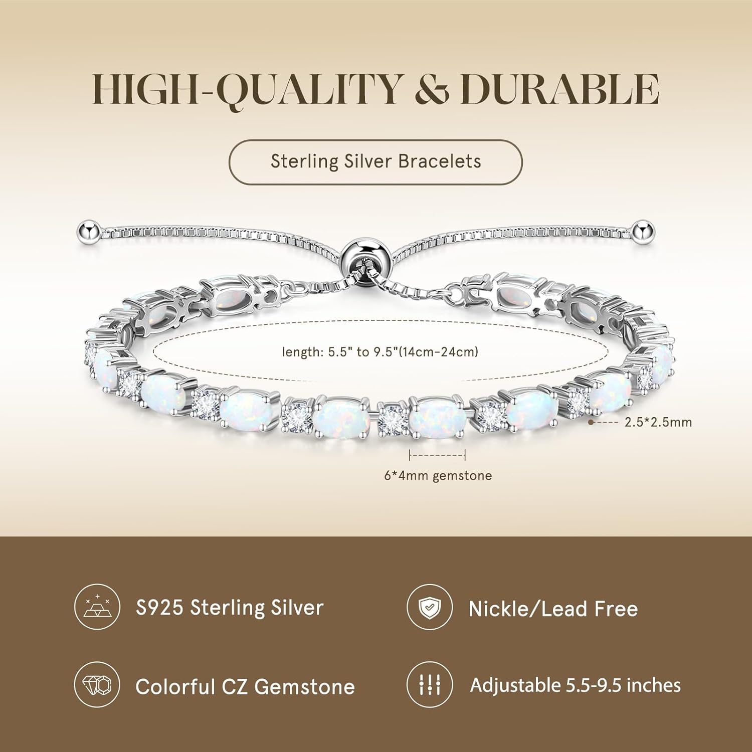 FANCIME Birthstone Tennis Bracelets Sterling Silver Bolo Tennis Bracelets Charm Fine Jewelry Birthday Gifts for Women Mom Wife Her