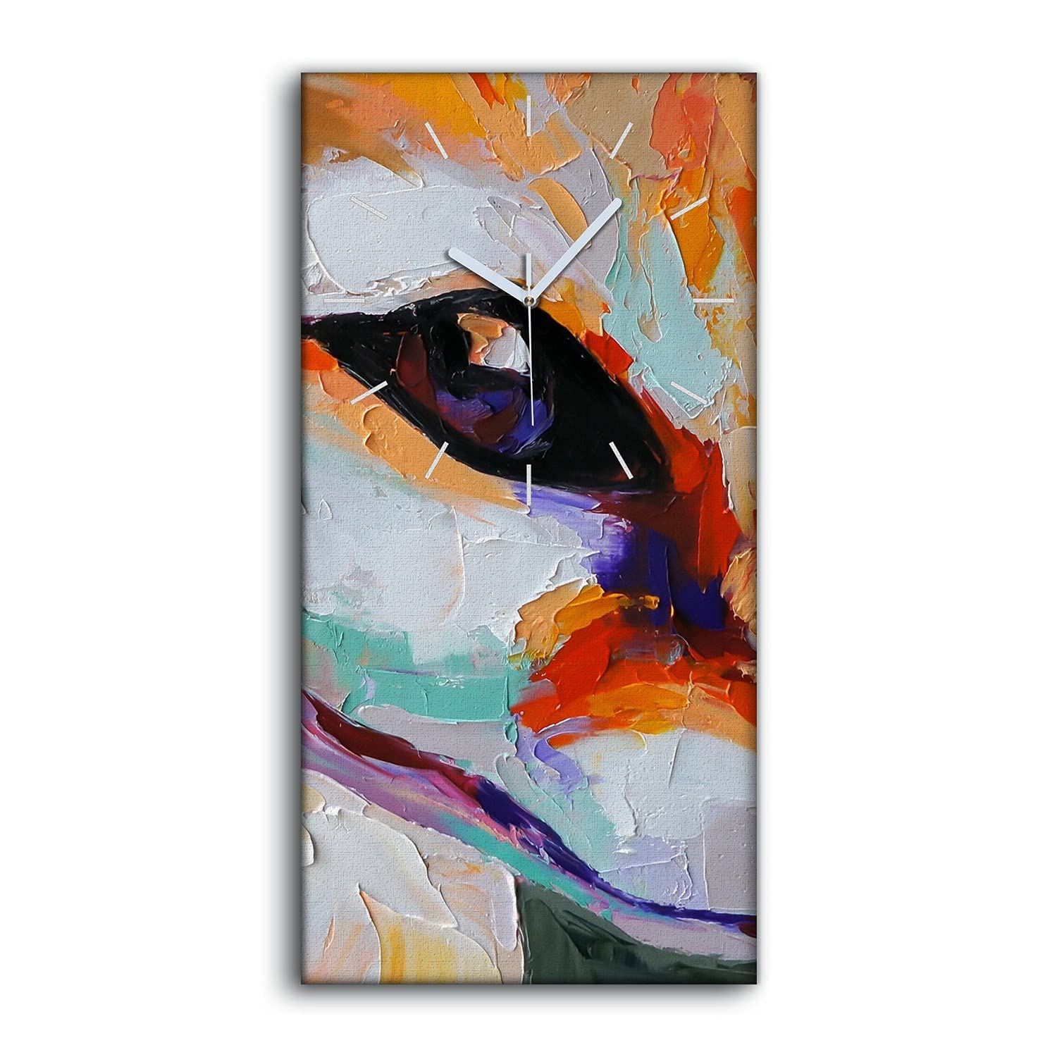 Horloge sur Toile Silencieuse Renard Abstrait - Fini le Bruit dans le Salon 30x60