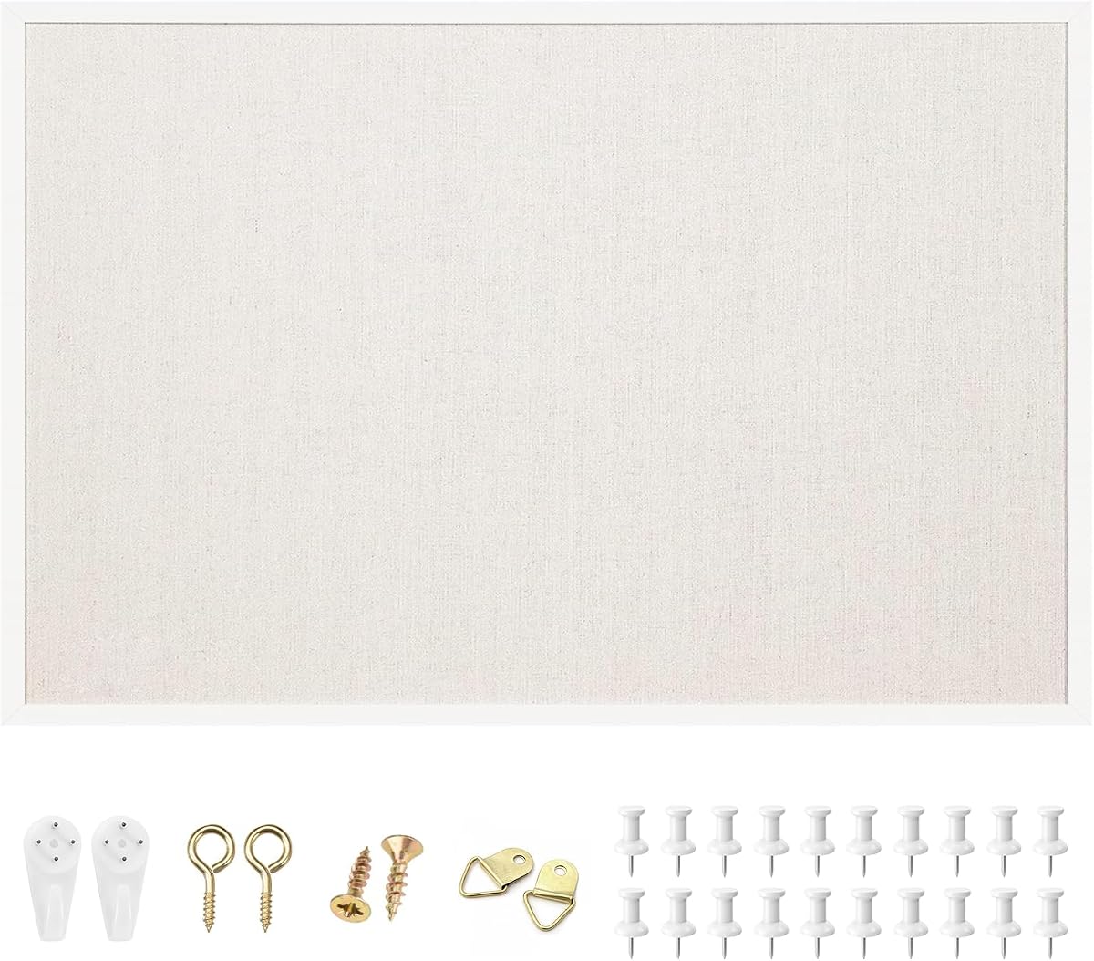 24'' x 36'' Large Linen Bulletin Board, Cork Board for Walls, White European Frame Style, Vision Board, Pin Wood, Ideal for Shool, Home and Office