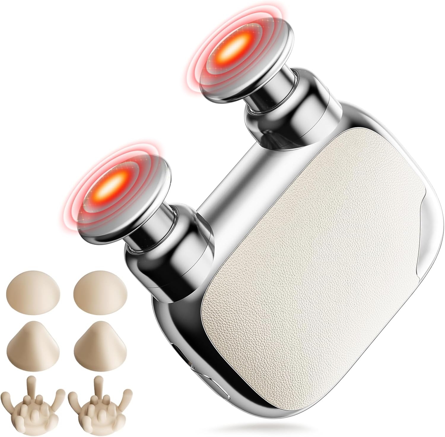 VTT Mini Massage Gun with Dual-Head, Quiet Handheld Massager with Brushless Motor, 3 Speeds & 6 Silicone Heads, Portable Percussion Deep Tissue Muscle Massager, Ideal Gift for Home Office Gym, White