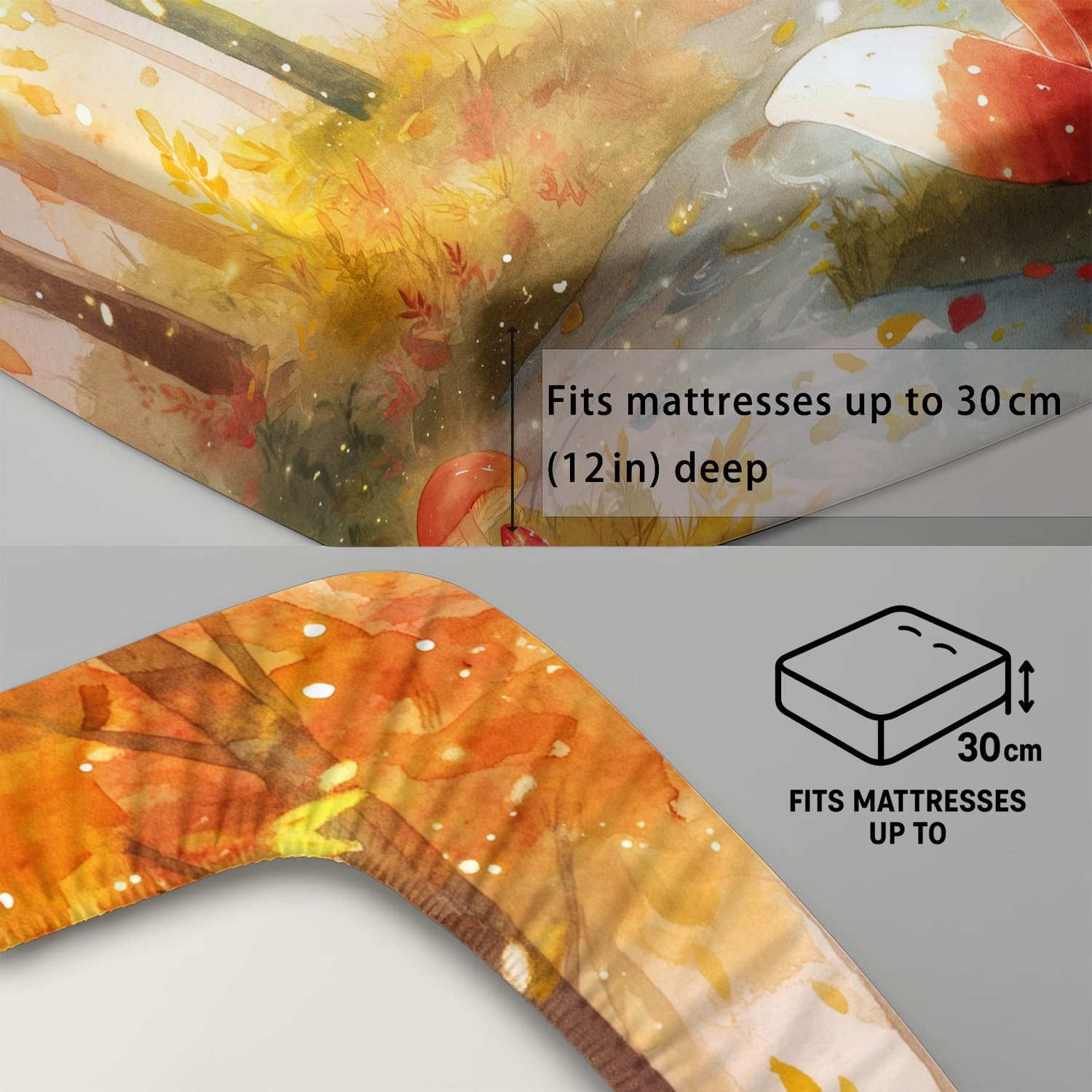 Magischer Wald Spannbetttuch Traumhaft Fuchs Botanisch Spannbettlaken 140 x 200 x 30 cm 3teilig Mikrofaser Bettwäsche Set mit 2 Kissenbezüge 80 x 80 cm Kein Flachbettlaken