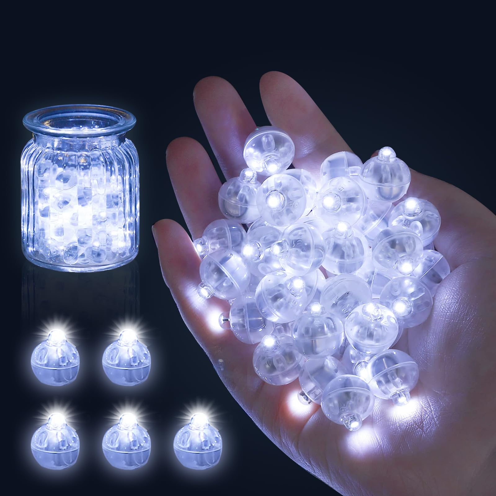 Luces para Globos LED, 50 Piezas Mini LED Lámpara Globo, Bolas de Luz LED Redondas, Mini LED Bombillas Luz, Luces LED para Globos de Decoración para Cumpleaños Fiesta, Navidad, Halloween, Boda