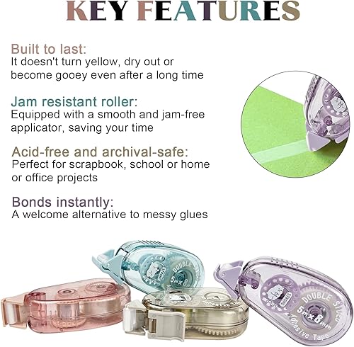 Miniatura 3 de Total de 12 mini rodillos de cinta adhesiva de doble cara para álbumes de recortes, sin ácidos, dispensador permanente de cinta adhesiva de doble