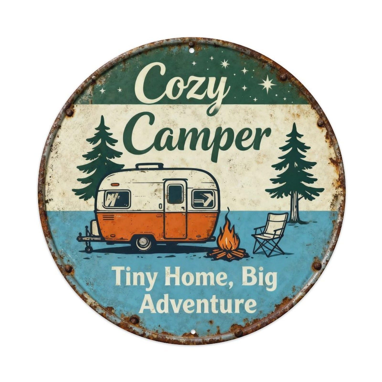 Cozy Camper Vintage Trailer Decor Metal Tin Sign Plaque