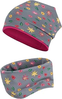 Gorro de entretiempo + bufanda de tela para niña y niño en conjunto Loop algodón