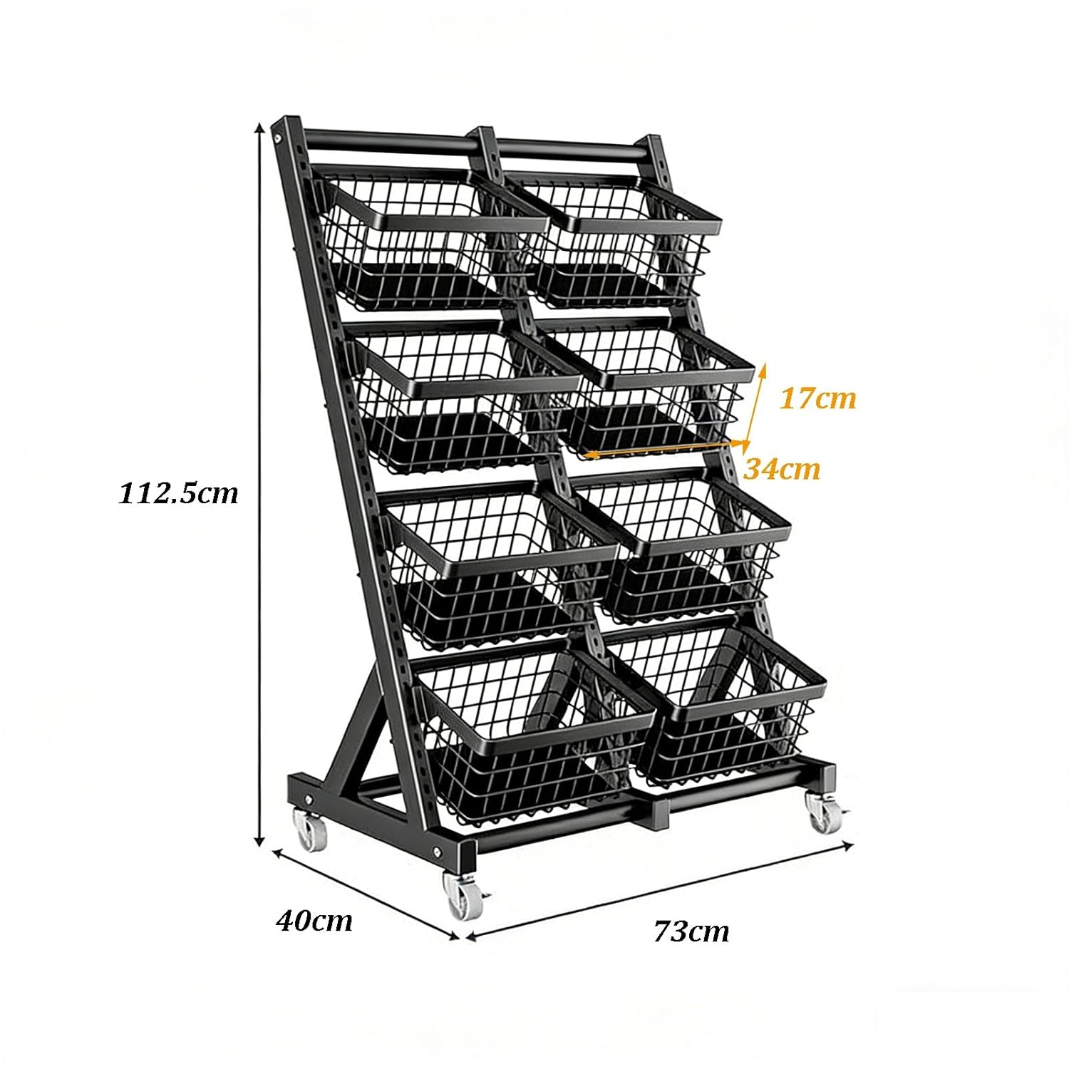 4 Tier Snack Rack Display Stand with Wheels, Fruit Vegetable Storage Basket Stand, Adjustable Shelf Height, Metal Retail Display Shelves for Home Store Kitchen Market(White)