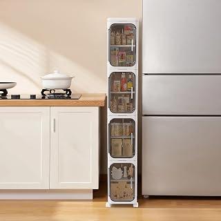 4-Tier Slim Bathroom Storage Drawer Narrow Bathroom Storage Organizer | Narrow Floor Standing Storage Shelf 4 Tier Storage Rack with Wheels Foldable Storage Rack for Kitchen Bathroom Small Space
