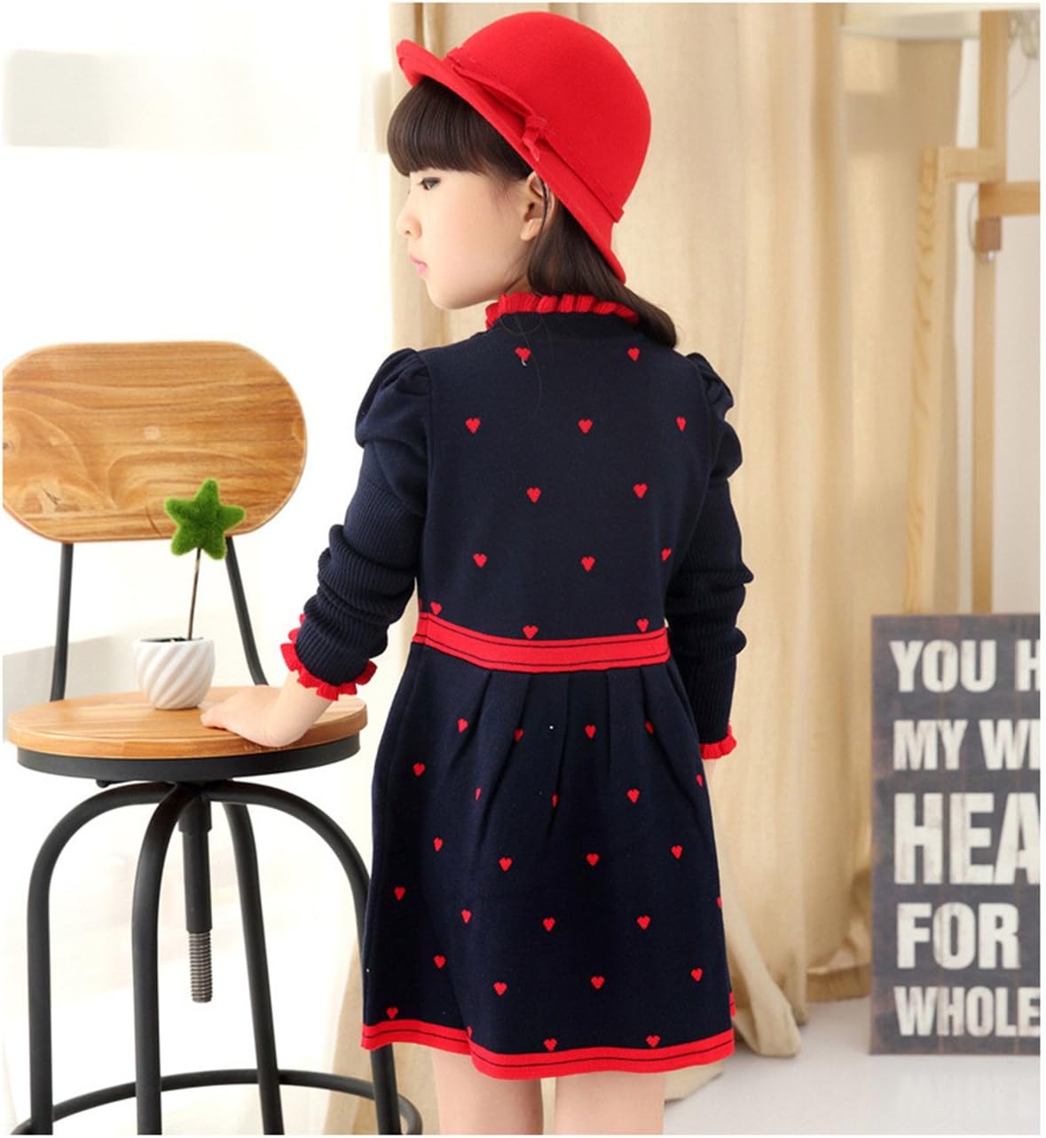 FTSUCQ Girls Sweater Pullover Crew Neck Knitted Dress