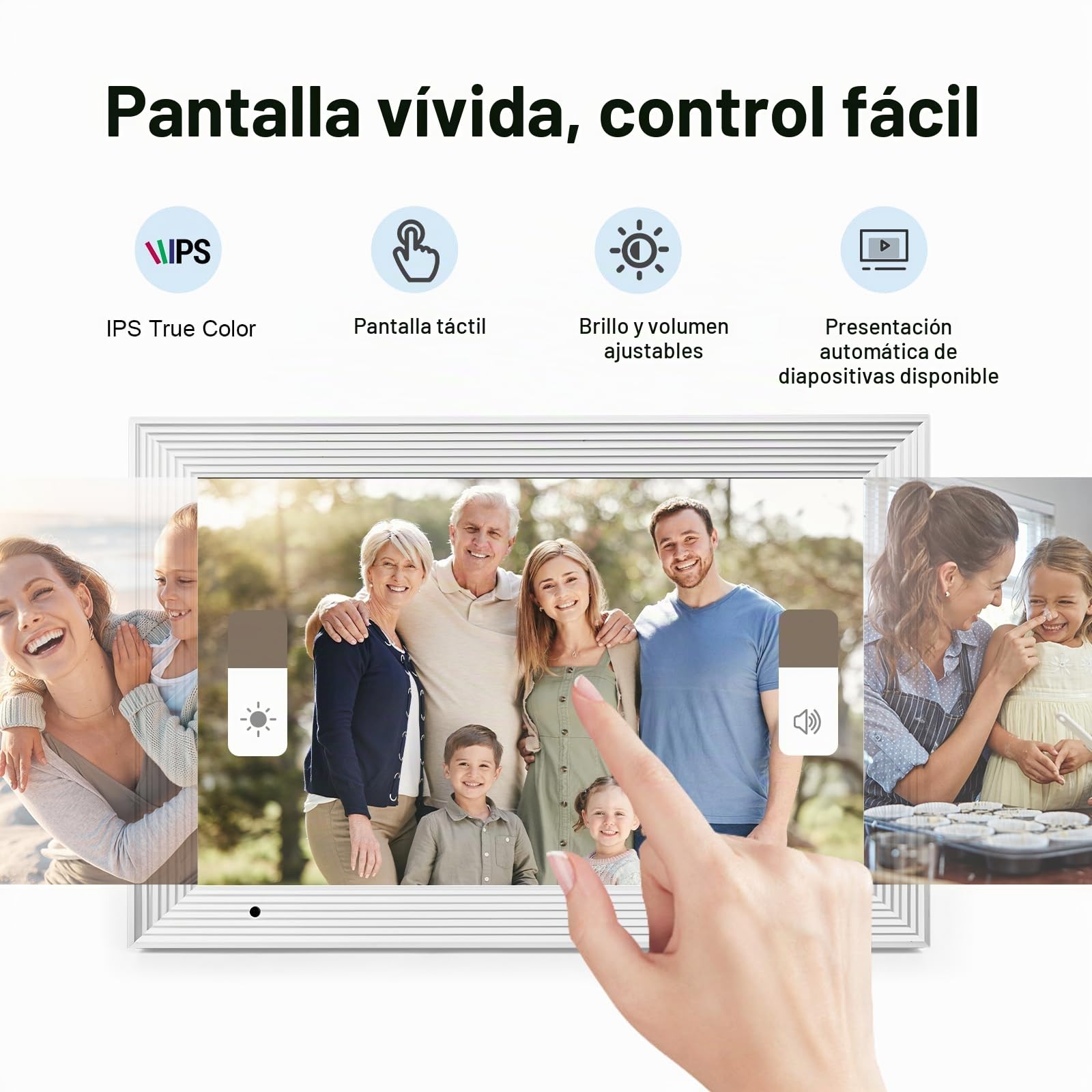 AEEZO Marco Digital de 32 GB, Marco Fotos de Digital con WiFi de 10,1″, Marco Digital con Rotación Automática, Fácil y Rápido Intercambio Remoto de Fotos y Vídeos a Través de AiMOR (Blanco a Rayas)