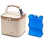 Breastmilk Cooler Bag with Ice Pack Fits 4 Baby Bottles Up to 5 Ounce, Baby Bottle Cooler Bag Great for Nursing Mom Daycare,Beige