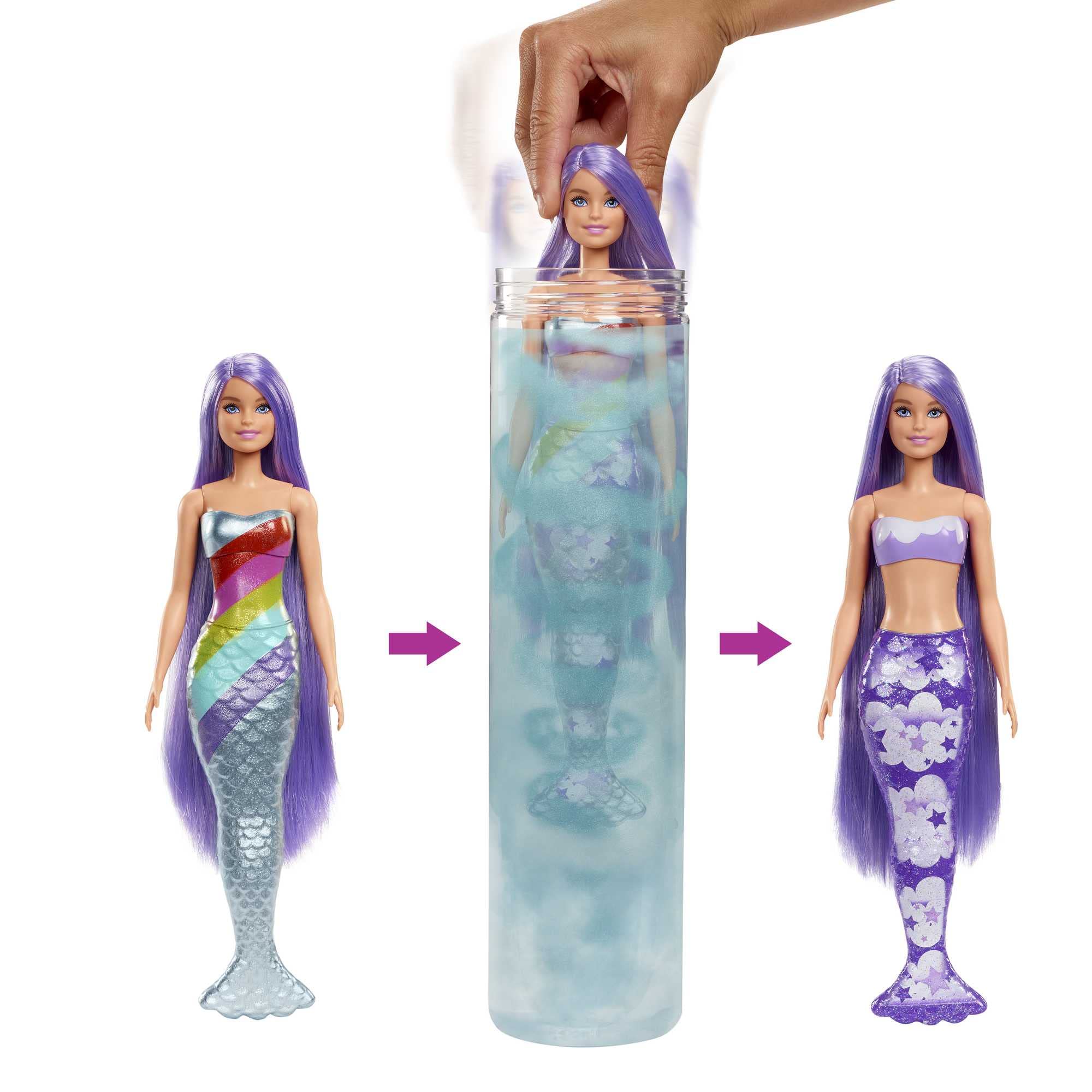 Barbie Color Reveal Mermaid Doll with 7 Unboxing Surprises: Metallic ...
