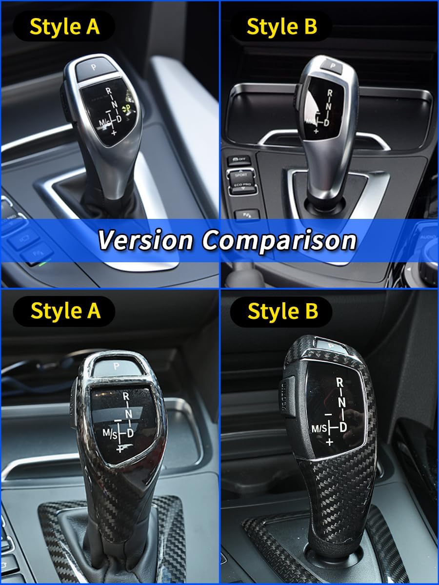 Fit for BMW F20 F21 F22 F23 F30 F34 F35 F10 F11 F07 F18 F15 F16 F01 X3 X4 Real Carbon Fiber Interior Accessories Center Control Shift Knob Head Decoration Cover (Style A Black)