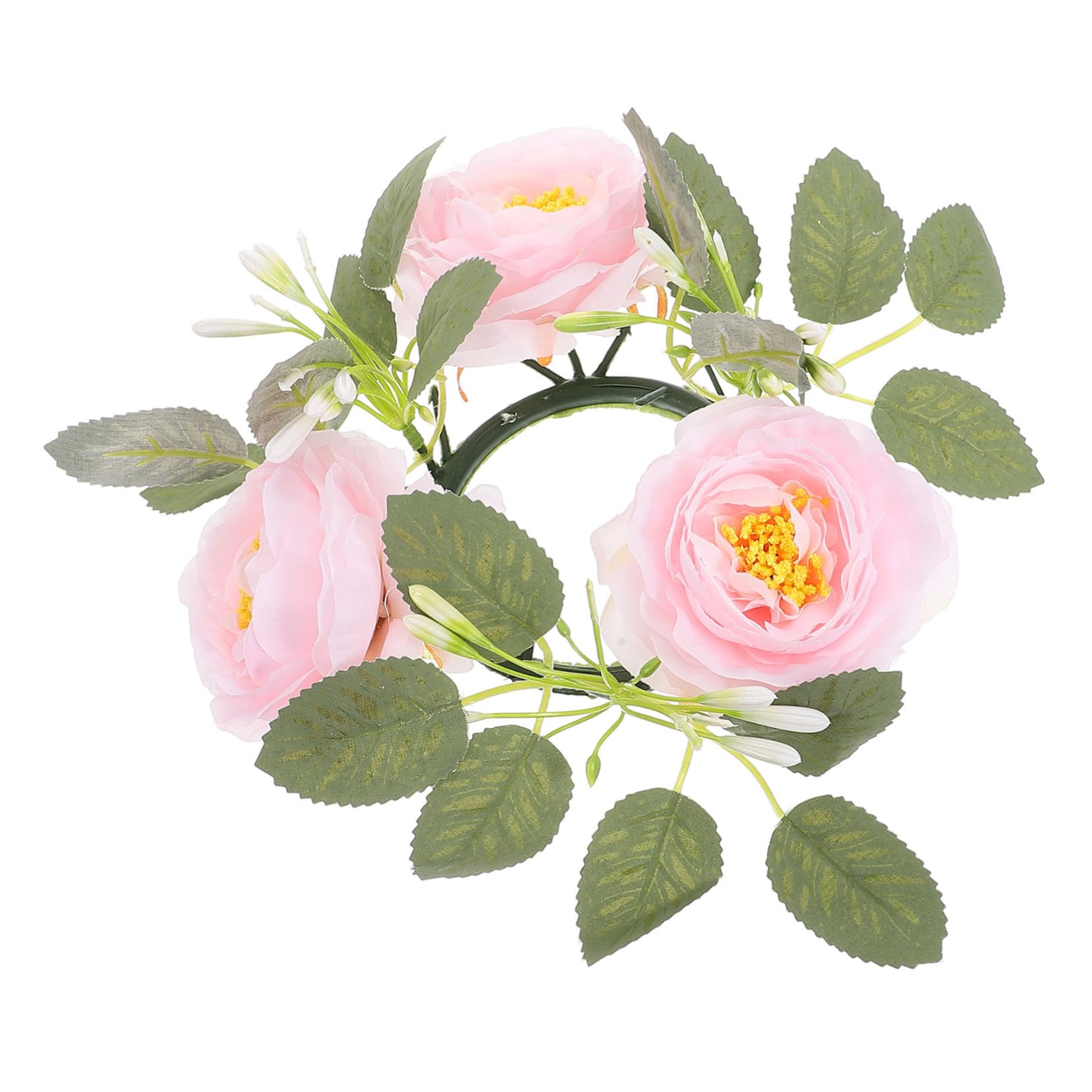 6 Anelli Per Candele Con Rose Artificiali Rosa E Bianche, Ghirlande Floreali Per Centrotavola