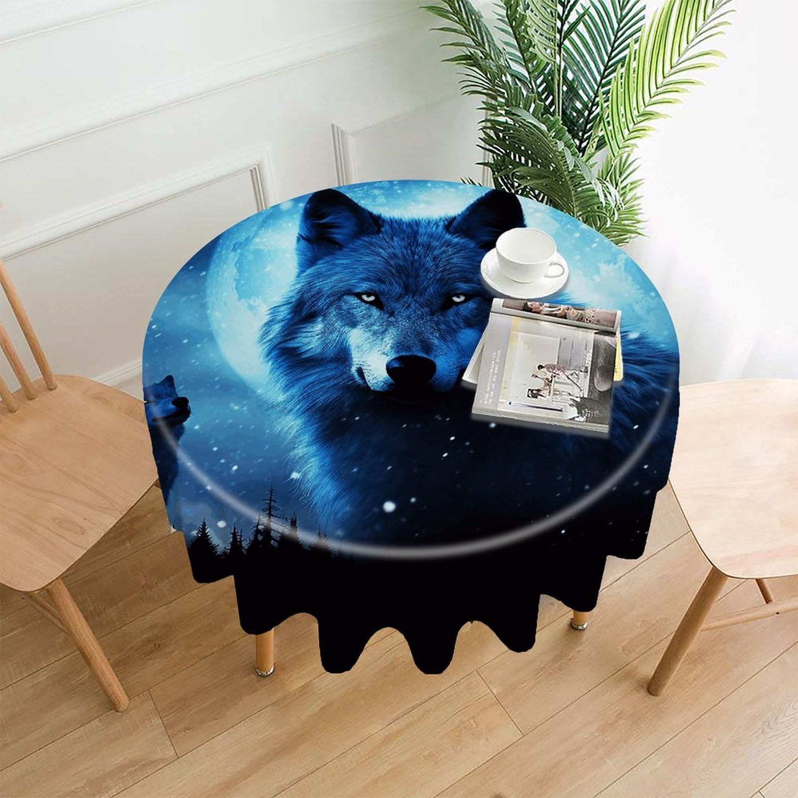VstaDank Wolfs Tablecloth Easy to Clean Polyester Round Table Cover Washable Round Table Cloth Wrinkle-Free Circle Decoration Tablecloth for Kitchen Dining Room 60"