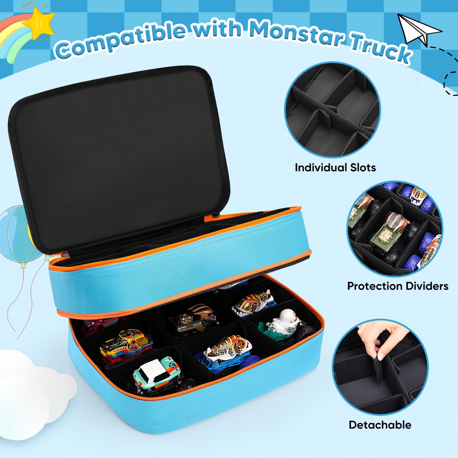 Madcat Carrying Case Compatible with 18 Monster Jam Trucks, Portable 1:64 Scale Monster Truck Bag Holding 18 Toy Cars, Bag Only (Blue) - Image 4