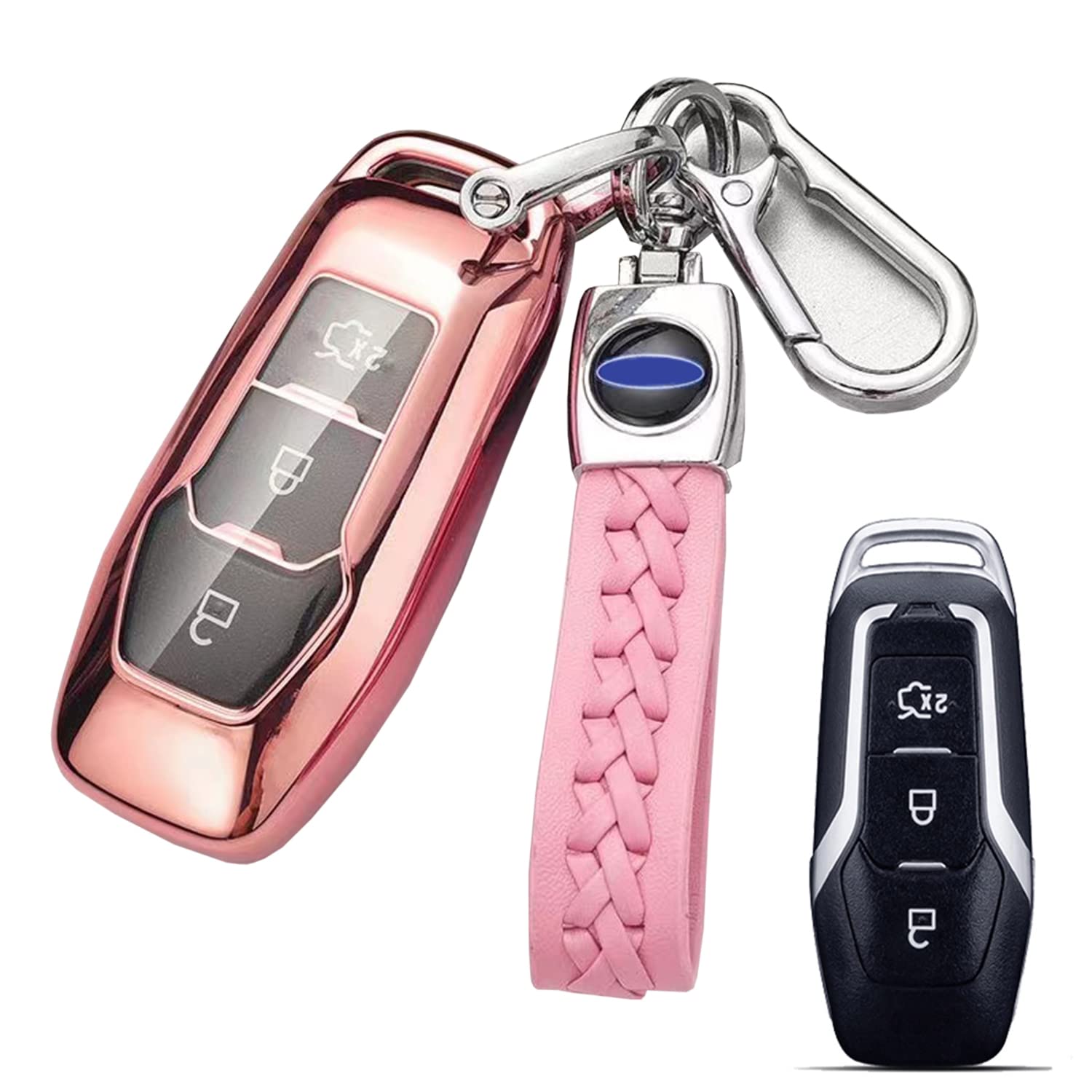 HooRLZ Ford TPU Key Fob Cover For Ford Edge Mondeo Explorer Escort Everest, 3 Button Ford Key Protection Cover Mondeo Key Cover Silicone - Pink