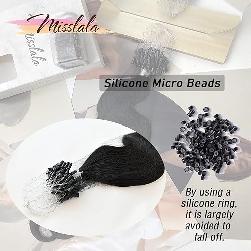 Miniatura 10 de Misslala Extensiones de cabello humano ondulado con microperlas de 18 pulgadas, para bricolaje, extensiones de cabello humano ondulado con micro