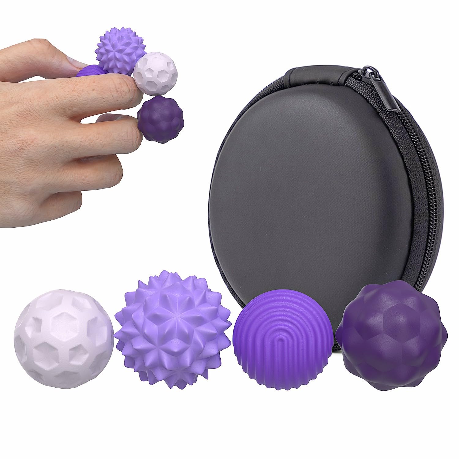 4 Pack Magnetic Sensory Fidget Balls โ Silicone Stress Relief Toys for Adults & Teens with Autism, ADHD, Anxiety, Quiet Executive Desk Fidget Magnets Toys for Office, Fun Textures Roller Toys (Purple)