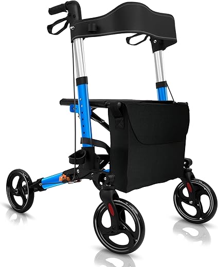 KosmoCare Euro - Style Rollator (Blue)| Walker with wheels | Compact Folding Rollator | Rollator Walker with Seat for Elderly | Walking Aid |...