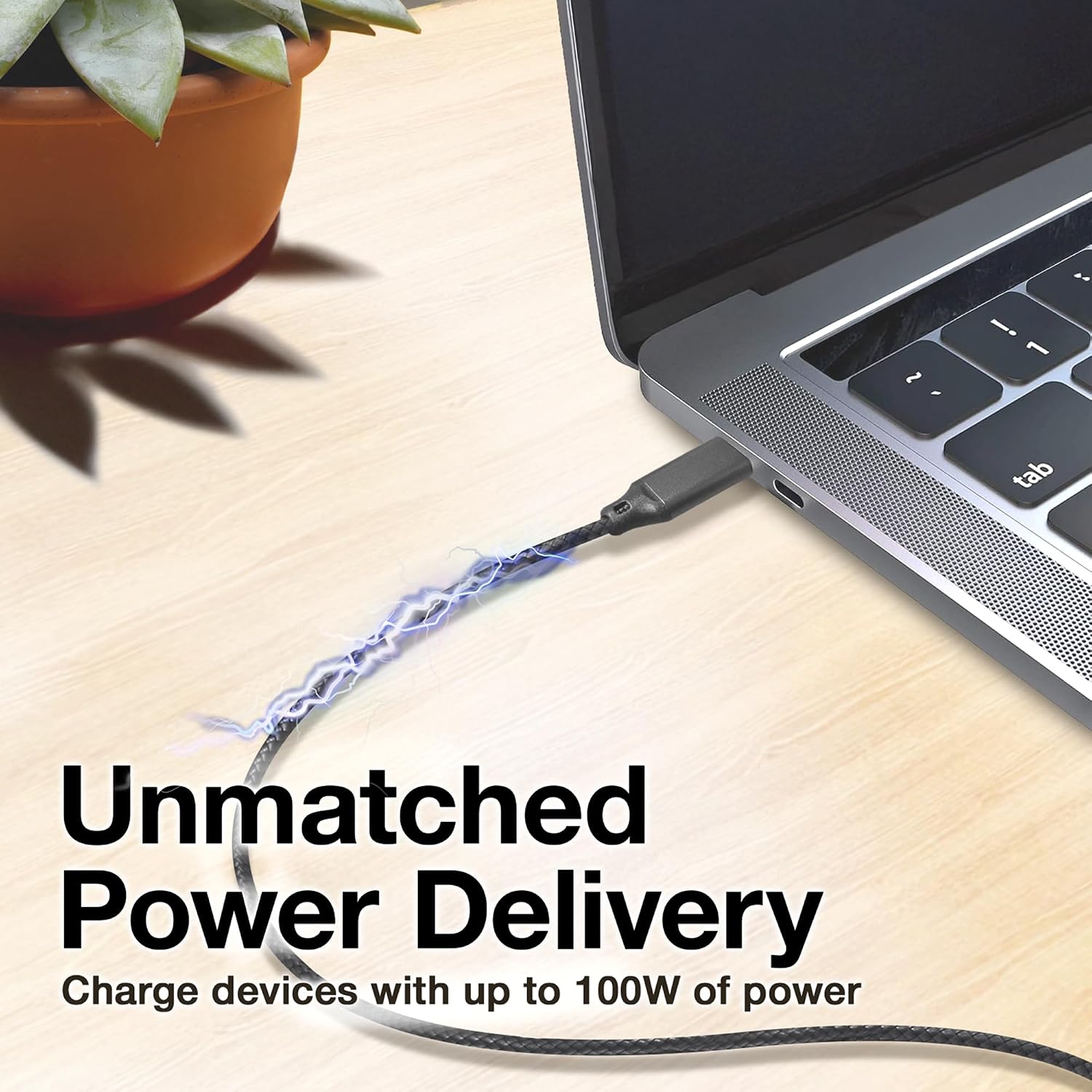 BoxWave Cable Compatible with AJAZZ AKP846 Desktop Controller - DirectSync PD Cable (3ft) - USB-C to USB-C (100W), Type C Braided Charge and Fast Sync - Jet Black image 4