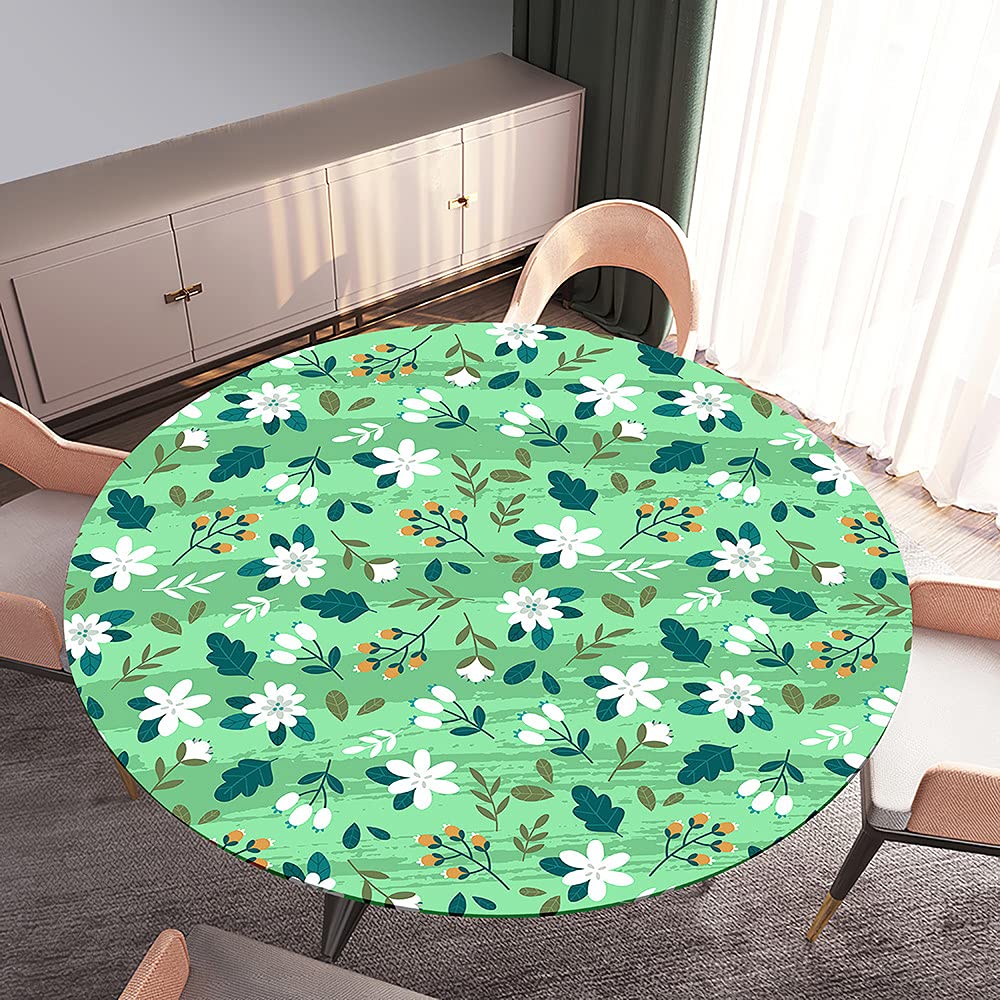 Chickw1 Ronde Nappe De Table Élastique Ajustable Imperméable, Imprimé Floral 3D, Couverture De Table Kitchen Extensible Protection Tables Pour