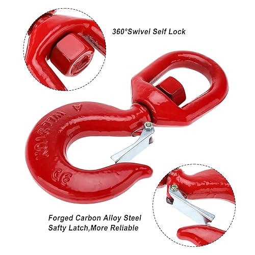 Miniatura 15 de NORJIN Gancho giratorio 5T, gancho de elevación giratorio de alta resistencia, grado 80, gancho giratorio de grúa con pestillo, gancho giratorio