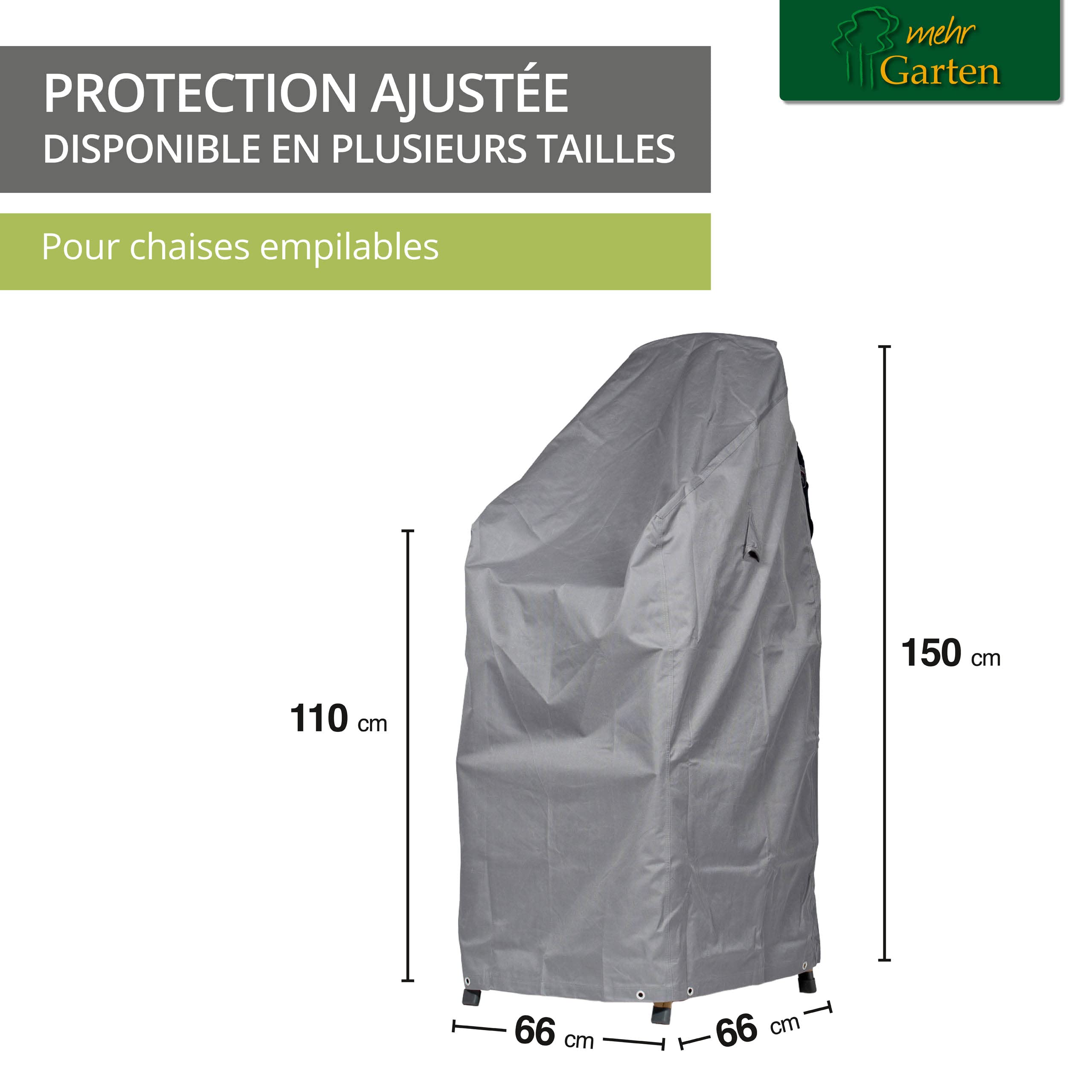 Housse de Protection pour chaises empilables/chaises Pliantes | 66 x 66 x 110/150 cm | Polyester tissé Oxford 600D, Couleur : Gris