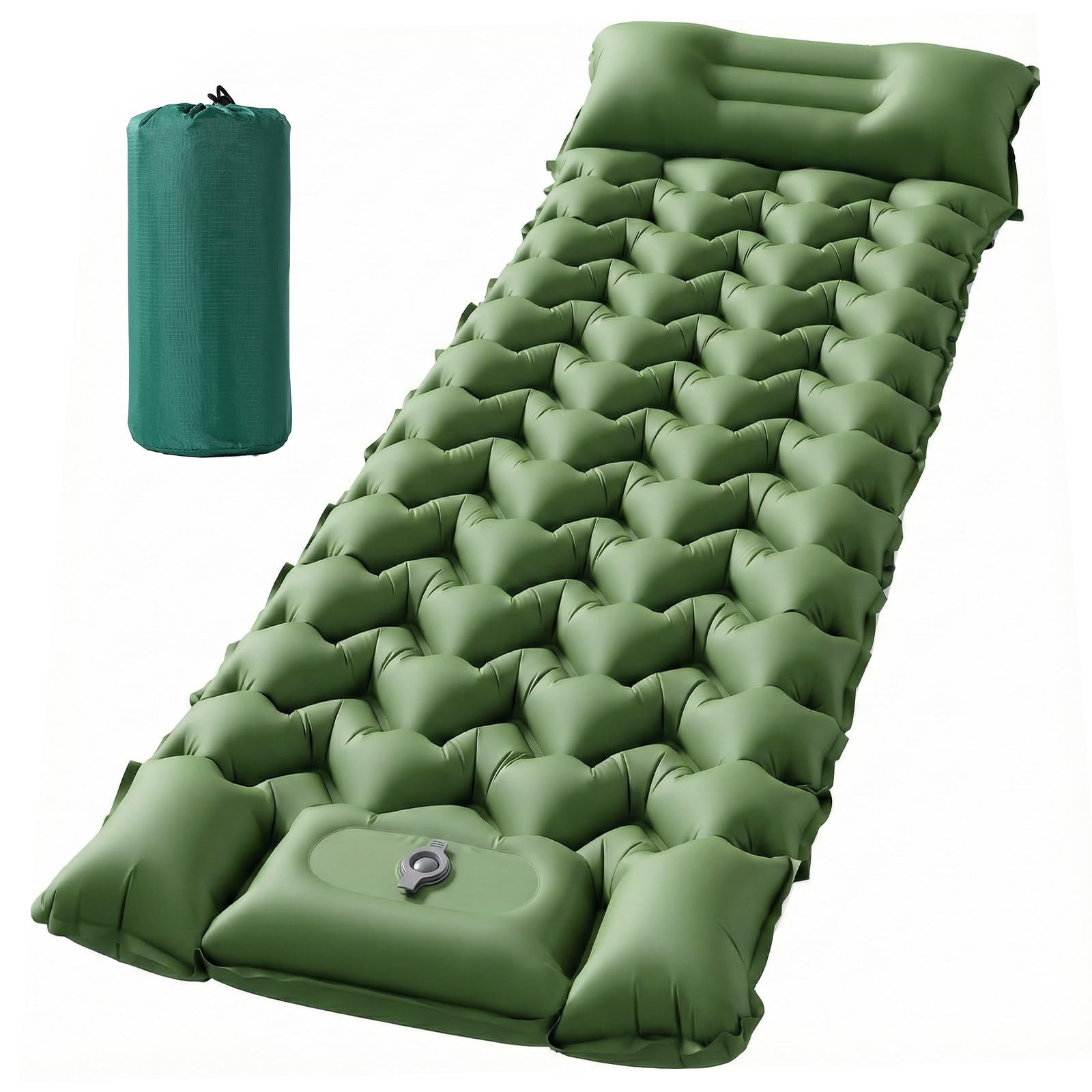 Elegear Matelas Gonflable Camping 1 Personne, Matelas Auto-gonflant Ultraléger avec Pompe à Pied et Oreiller Résistant à l'eau Portable et Compact Tapis Camping pour Tente Plage Trekking, 197x67x10cm